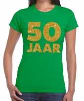 50e verjaardag cadeau t-shirt groen met goud voor dames kopen