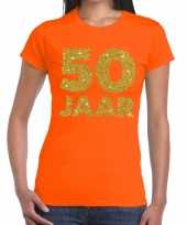 50e verjaardag cadeau t-shirt oranje met goud voor dames kopen