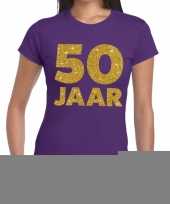50e verjaardag cadeau t-shirt paars met goud voor dames kopen