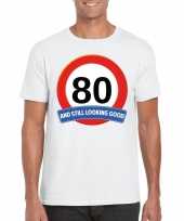 80 jaar verkeersbord t-shirt wit volwassenen kopen