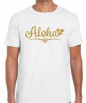 Aloha goud letters fun t-shirt wit voor heren kopen
