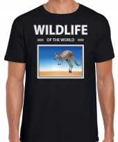Angoeroe foto t-shirt zwart voor heren wildlife of the world cadeau shirt kangoeroes liefhebber kopen