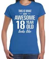 Awesome 18 year cadeau verjaardag t-shirt blauw voor dames kopen