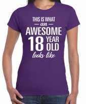 Awesome 18 year cadeau verjaardag t-shirt paars voor dames kopen