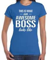 Awesome boss fun t-shirt blauw voor dames kopen