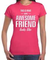 Awesome friend kado t-shirt roze voor dames kopen