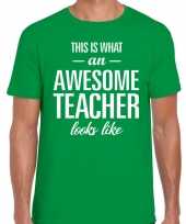Awesome teacher cadeau meester t-shirt groen voor heren kopen