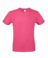 Basic heren shirt met ronde hals fuchsia roze van katoen kopen