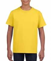 Basic kinder shirt voor meisjes en jongens met ronde hals geel van katoen kopen