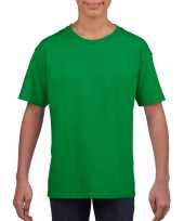 Basic kinder shirt voor meisjes en jongens met ronde hals groen van katoen kopen