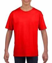 Basic kinder shirt voor meisjes en jongens met ronde hals rood van katoen kopen