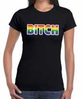 Bitch gay pride tekst fun shirt zwart dames kopen