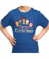 Blauw t-shirt kerstkleding dierenvriendjes merry christmas voor kinderen kopen