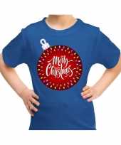 Blauw t-shirt kerstkleding kerstbal merry christmas voor kinderen kopen
