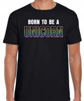 Born to be a unicorn regenboog lhbt t-shirt zwart voor heren lhbt kleding outfit kopen