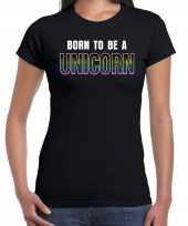 Born to be a unicorn regenboog t-shirt zwart voor dames lhbtkleding outfit kopen