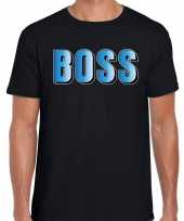 Boss fun t-shirt zwart met blauwe tekst voor heren kopen
