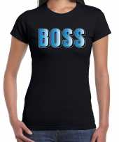Boss t-shirt zwart met blauwe tekst voor dames kopen