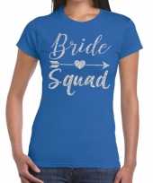 Bride squad zilveren letters fun t-shirt blauw voor dames kopen