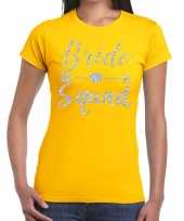 Bride squad zilveren letters fun t-shirt geel voor dames kopen