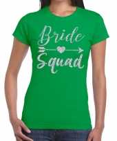 Bride squad zilveren letters fun t-shirt groen voor dames kopen