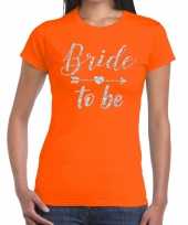 Bride to be zilveren letters fun t-shirt oranje voor dames kopen