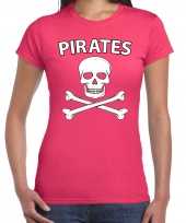 Carnaval foute party piraten t-shirt roze dames kopen