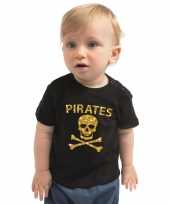 Carnaval piraten t-shirt kostuum zwart voor baby jongen meisje met gouden glitter bedrukking kopen