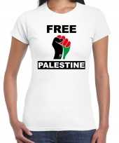 Demonstratie palestina t-shirt met free palestine wit dames kopen