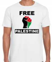 Demonstratie palestina t-shirt met free palestine wit heren kopen