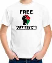Demonstratie palestina t-shirt met free palestine wit kinderen kopen