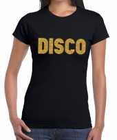 Disco gouden letters fun t-shirt zwart voor dames kopen