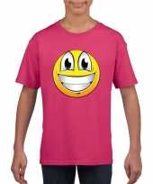 Emoticon super vrolijk t-shirt fuchsia roze kinderen kopen