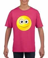 Emoticon vrolijk t-shirt fuchsia roze kinderen kopen