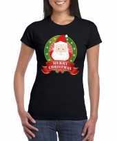 Fout kerstmis shirt zwart met kerstman print voor dames kopen
