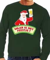 Foute kerst sweater groen dronken kerstman met bier heren kopen