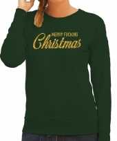 Foute kerstborrel trui kersttrui merry fucking christmas glitter goud op groen dames kopen