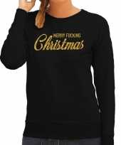 Foute kerstborrel trui kersttrui merry fucking christmas glitter goud op zwart dames kopen