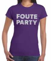 Foute party zilveren letters fun t-shirt paars voor dames kopen