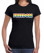 Freedom gaypride tekst fun shirt zwart dames kopen