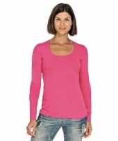Fuchsia roze longsleeve shirt met ronde hals voor dames kopen