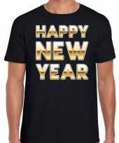 Fun happy new year t-shirt zwart goud voor heren kopen