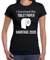 Fun t-shirt i survived toiletpaper shortage 2020 zwart voor dames kopen