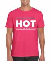 Fuschsia roze t-shirt heren met tekst hot kopen