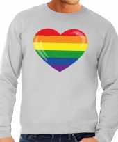 Gay pride regenboog hart sweater grijs heren kopen