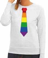 Gay pride regenboog stropdas sweater grijs dames kopen