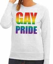 Gay pride regenboog tekst sweater grijs dames kopen