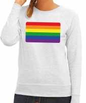Gay pride regenboog vlag sweater grijs dames kopen