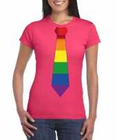 Gay pride shirt met regenboog stropdas roze dames kopen