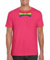 Gay pride shirt met regenboog vlinderstrikje roze heren kopen